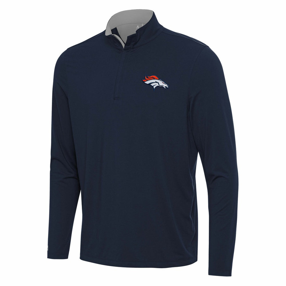 Denver Broncos Antigua Content Quarter-Zip Pullover Top - Navy/Gray Pullover