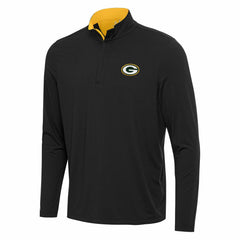 Green Bay Packers Antigua Content Quarter-Zip Pullover Top - Black/Gold Pullover