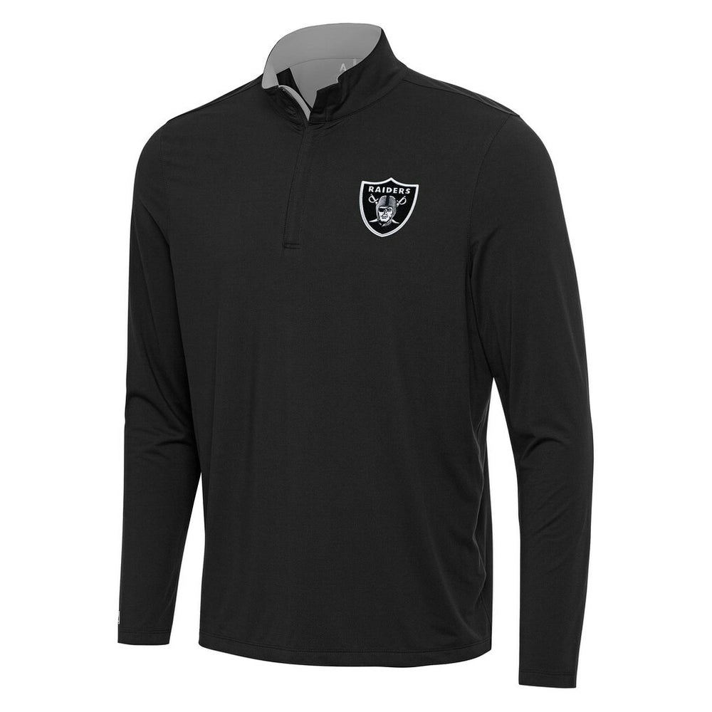 Las Vegas Raiders Antigua Content Quarter-Zip Pullover Top - Black/Gray Pullover