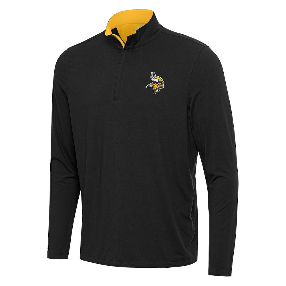 Minnesota Vikings Antigua Content Quarter-Zip Pullover Top - Black/Gold Pullover