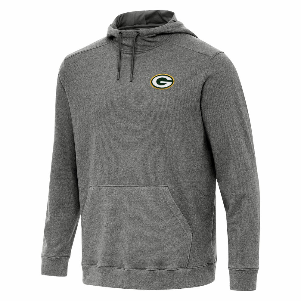 Green Bay Packers Antigua Cloud Pullover Hoodie - Heather Black Hoodies