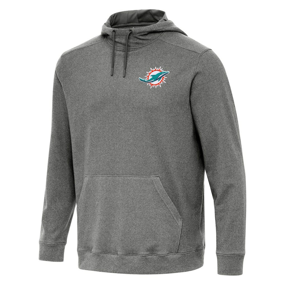 Miami Dolphins Antigua Cloud Pullover Hoodie - Heather Black Hoodies