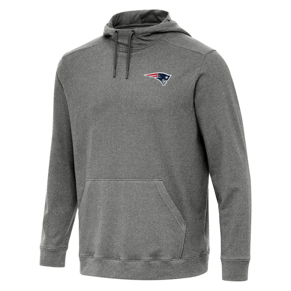New England Patriots Antigua Cloud Pullover Hoodie - Heather Black Hoodies