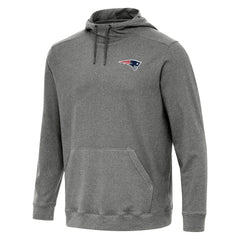New England Patriots Antigua Cloud Pullover Hoodie - Heather Black Hoodies