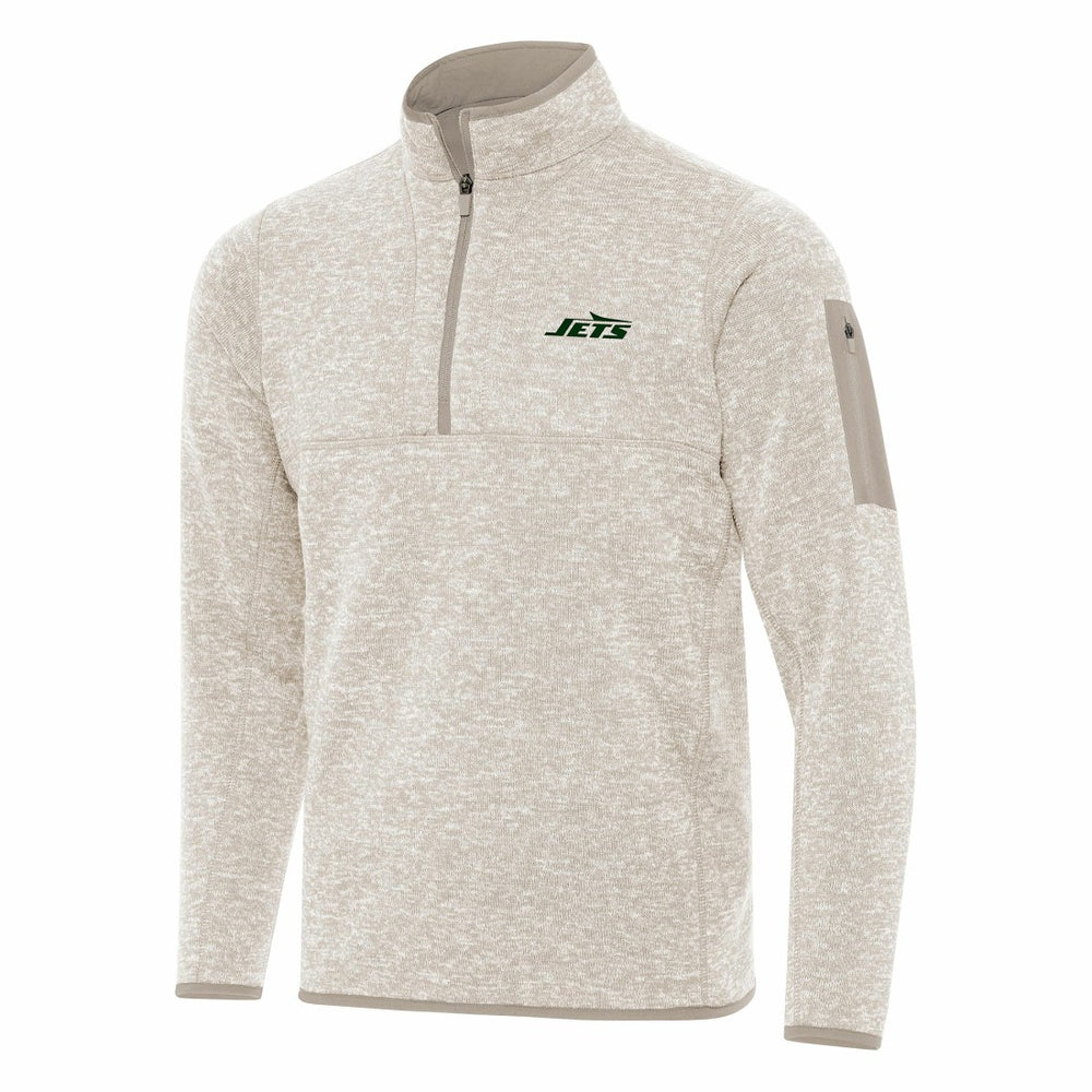 New York Jets Antigua Fortune Quarter-Zip Pullover Jacket - Oatmeal Pullover