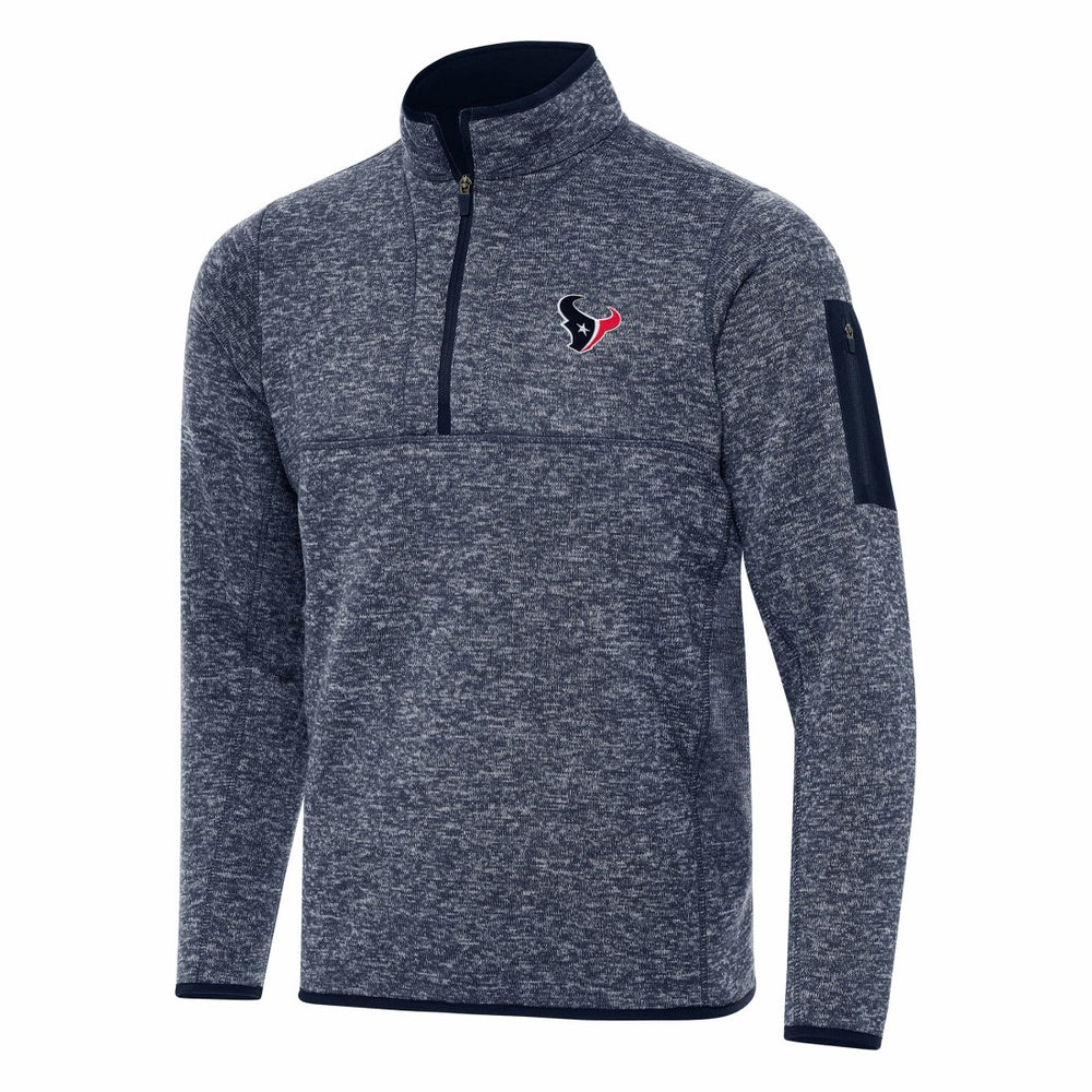 Houston Texans Antigua Fortune Quarter-Zip Pullover Jacket - Heather Navy Pullover