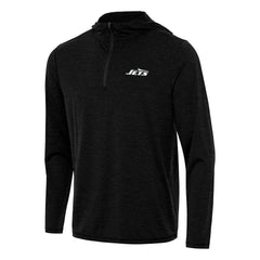 New York Jets Antigua Tidy Quarter-Zip Pullover Hoodie - Heather Black Hoodies