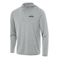 New York Jets Antigua Tidy Quarter-Zip Pullover Hoodie - Heather Gray Hoodies