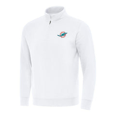 Miami Dolphins Antigua Victory Quarter-Zip Pullover Top - White Pullover