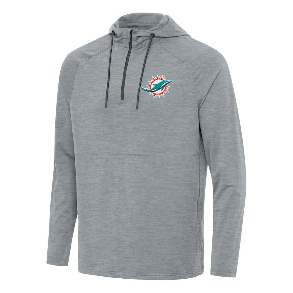 Miami Dolphins Antigua Spikes Quarter-Zip Pullover Hoodie - Heather Gray Hoodies