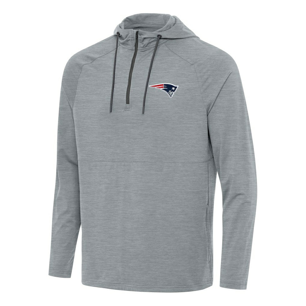 New England Patriots Antigua Spikes Quarter-Zip Pullover Hoodie - Heather Gray Hoodies