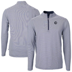 Chicago Cubs Cutter & Buck Virtue Eco Pique Micro Stripe Quarter-Zip Jacket - Navy Jackets