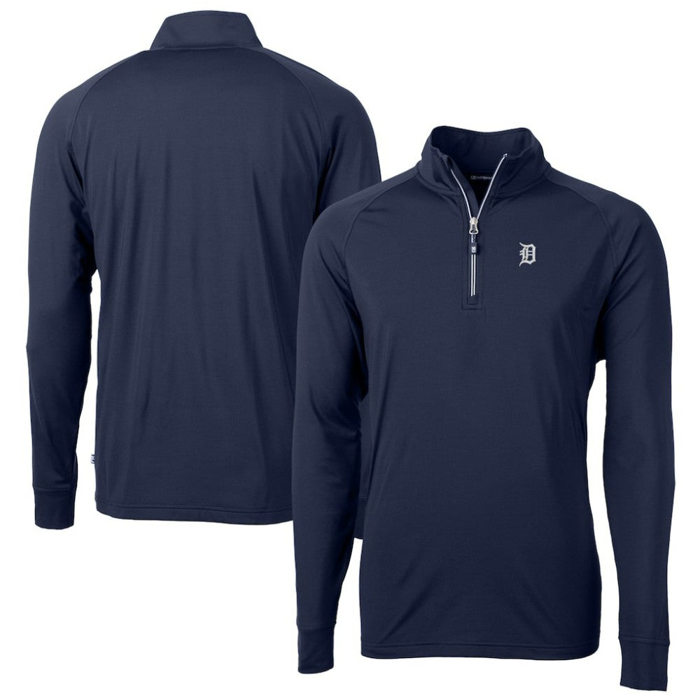 Detroit Tigers Cutter & Buck Big & Tall Adapt Eco DryTec Raglan Quarter-Zip Jacket - Navy Jackets