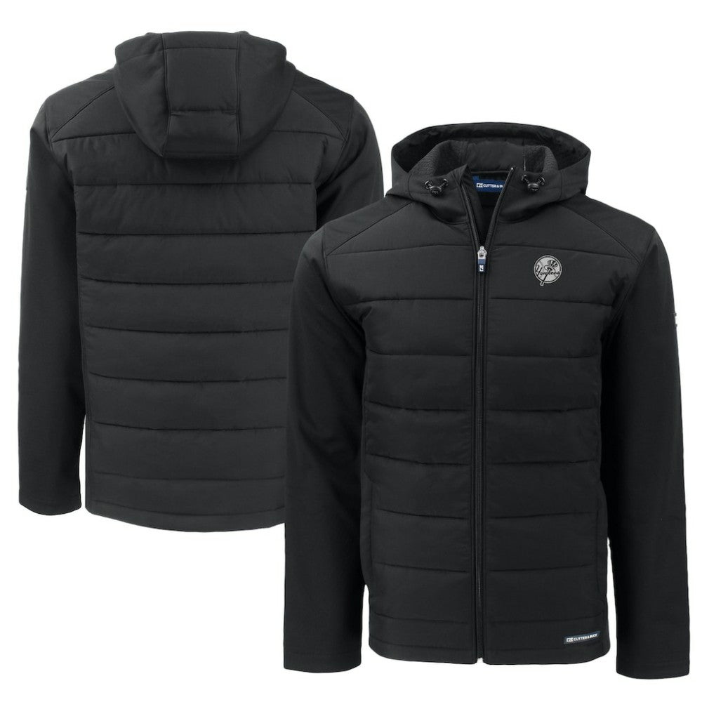 New York Yankees Cutter & Buck Big & Tall Evoke Hybrid Eco Softshell Recycled Full-Zip Hooded PrimaLoft Jacket - Black Jackets