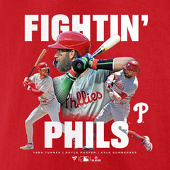 Trea Turner, Bryce Harper, & Kyle Schwarber Philadelphia Phillies Fightin Phils T-Shirt - Red T-shirts
