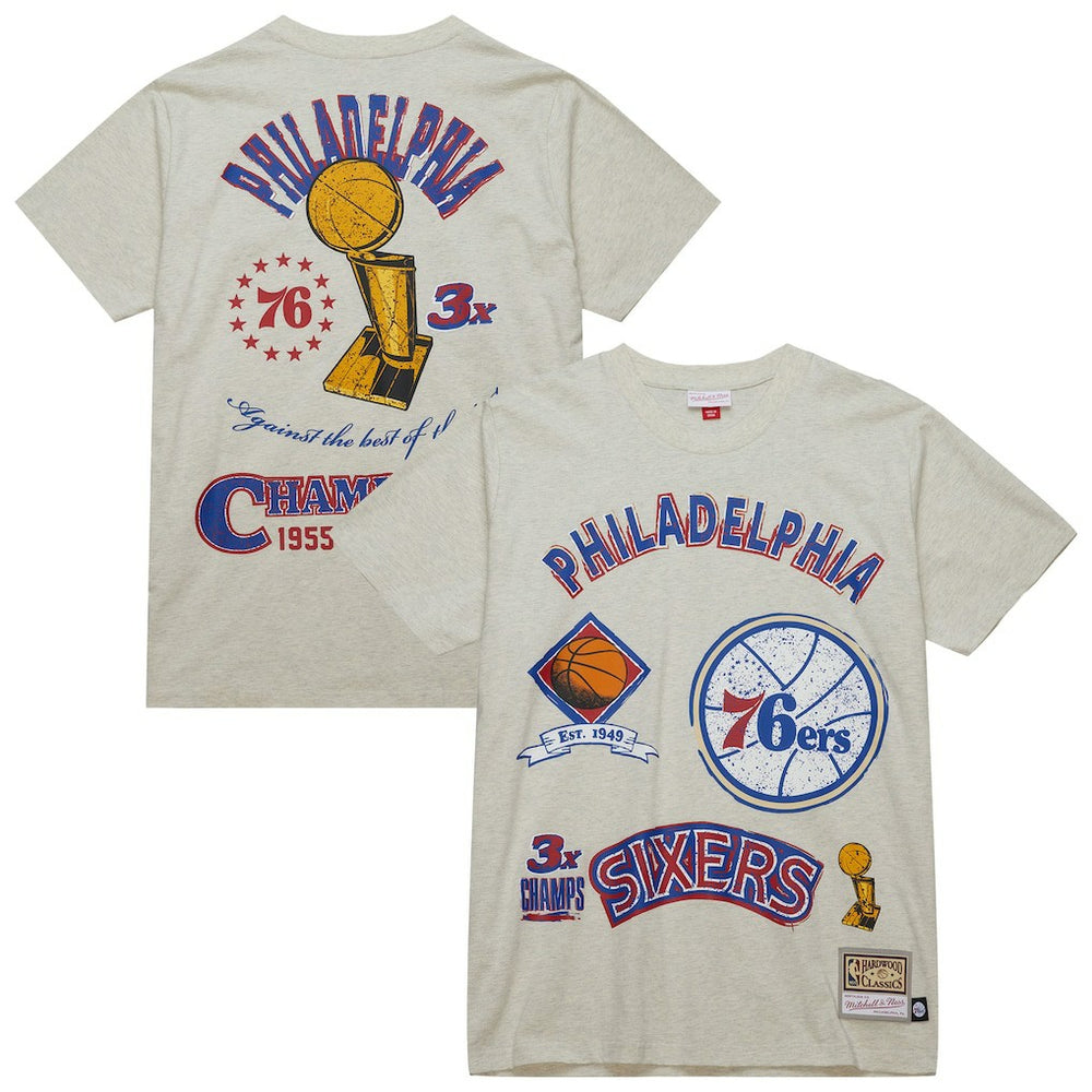 Philadelphia 76ers Hardwood Classics Legacy Defined Retro Championship T-Shirt Oatmeal - Mitchell & Ness