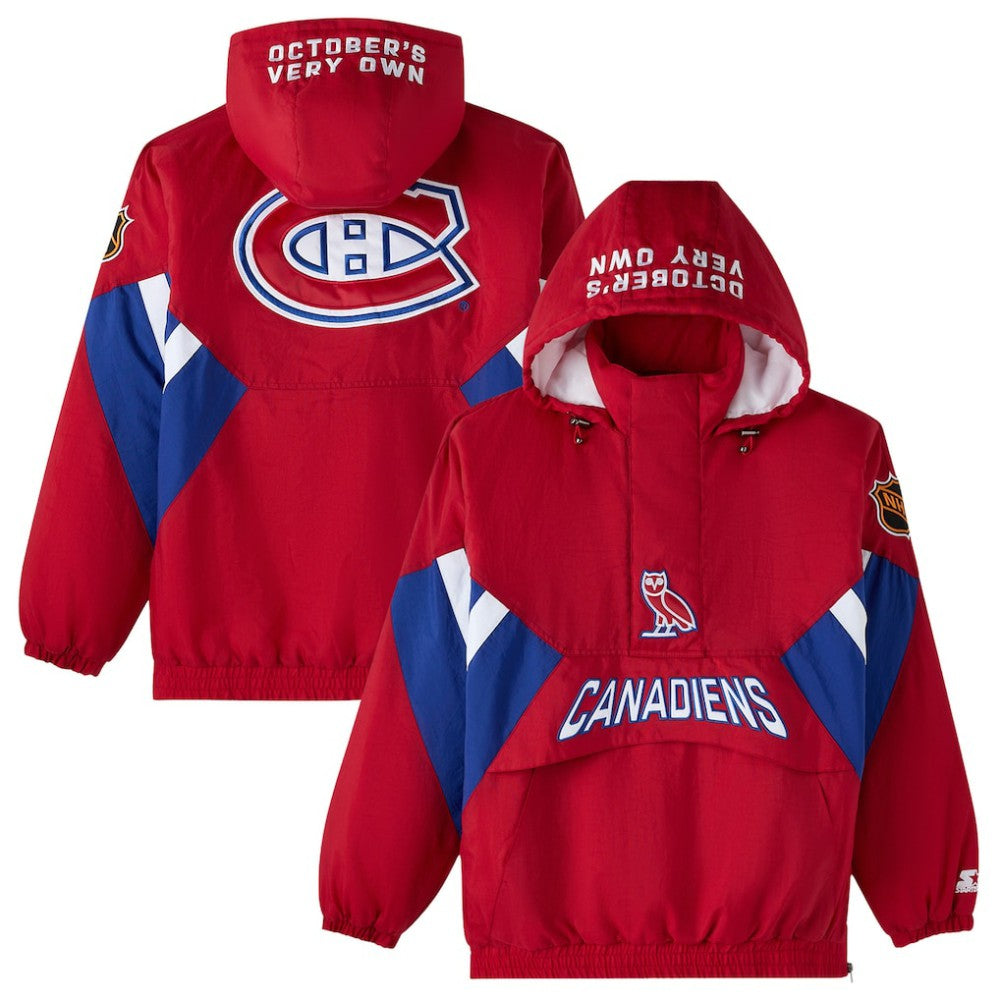 Montreal Canadiens OVO x Starter Half-Zip Hooded Jacket - Red | US 202034618