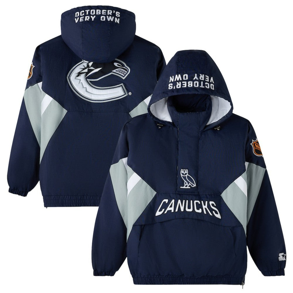 Vancouver Canucks OVO x Starter Half-Zip Hooded Jacket - Blue | US 202034621