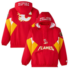 Calgary Flames OVO x Starter Half-Zip Hooded Jacket - Red | US 202034623