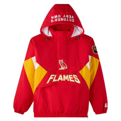Calgary Flames OVO x Starter Half-Zip Hooded Jacket - Red | US 202034623