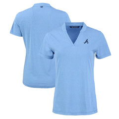 Atlanta Braves Cutter & Buck Women's Forge Stretch Blade DryTec V-Neck Polo - Heather Light Blue