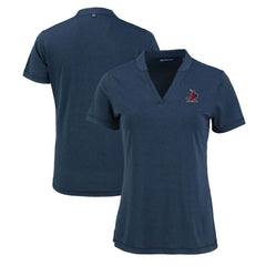 St. Louis Cardinals Cutter & Buck Women's Forge Stretch Blade DryTec V-Neck Polo - Heather Navy