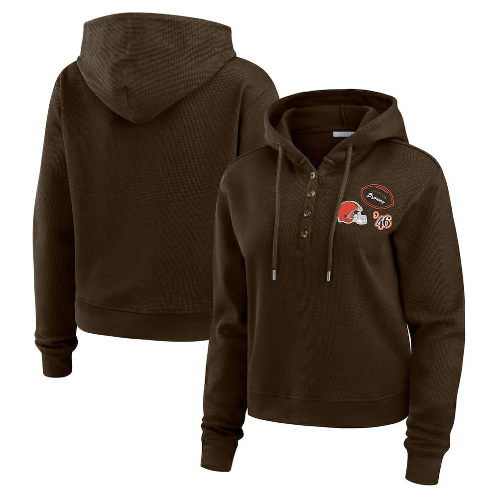 Cleveland Browns WEAR by Erin Andrews Women's Plus Size Waffle Hoodie Pullover Top - Brown Hoodies