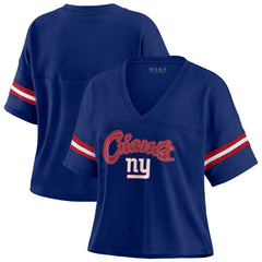 New York Giants WEAR by Erin Andrews Women's Plus Size Color Block Boxy T-Shirt - Royal/White T-shirts