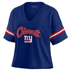 New York Giants WEAR by Erin Andrews Women's Plus Size Color Block Boxy T-Shirt - Royal/White T-shirts