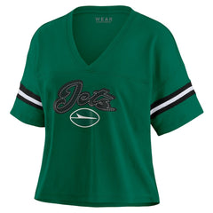 New York Jets WEAR by Erin Andrews Women's Plus Size Color Block Boxy T-Shirt - Green/White T-shirts