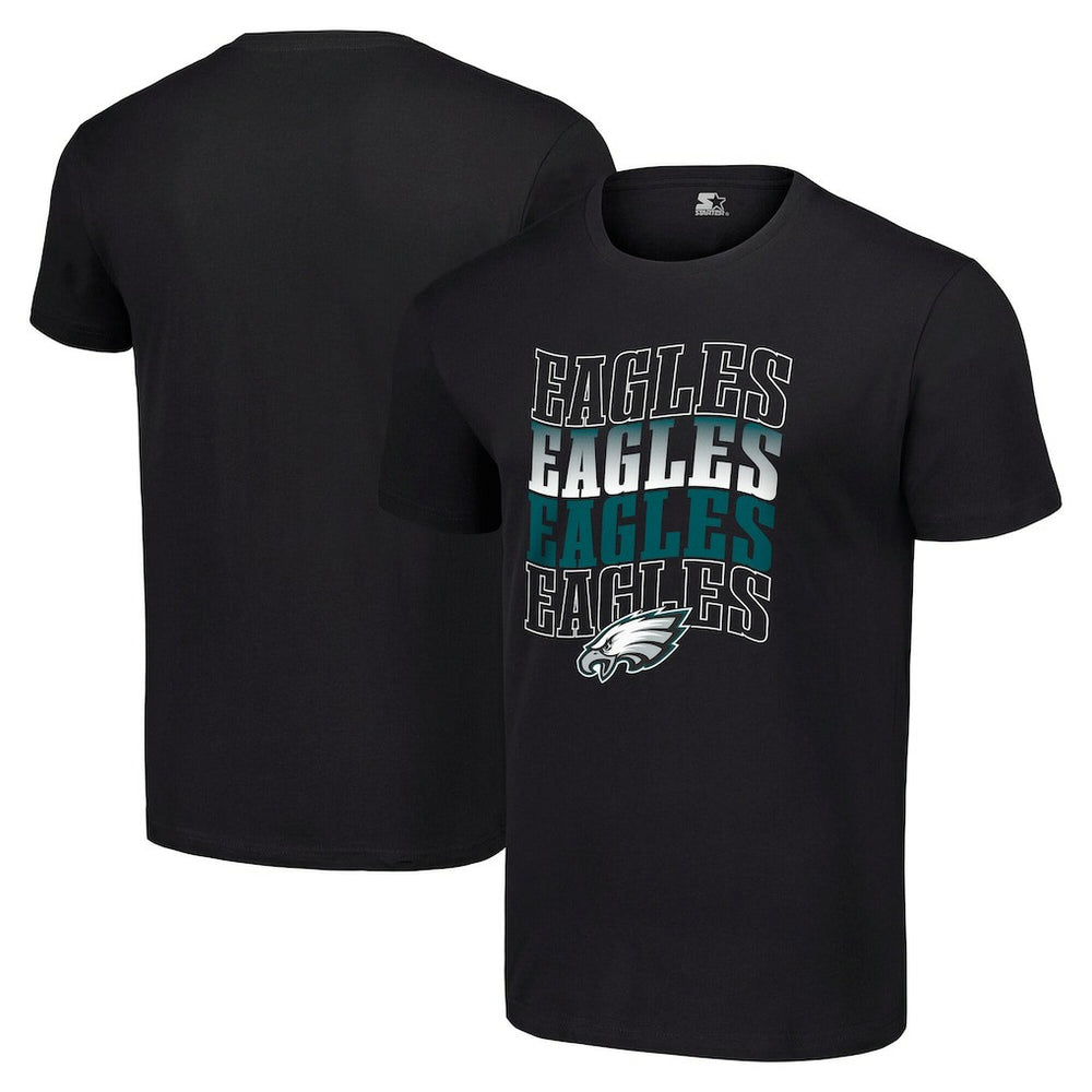 Philadelphia Eagles Starter Four Team Name Logo T-Shirt - Black T-shirts