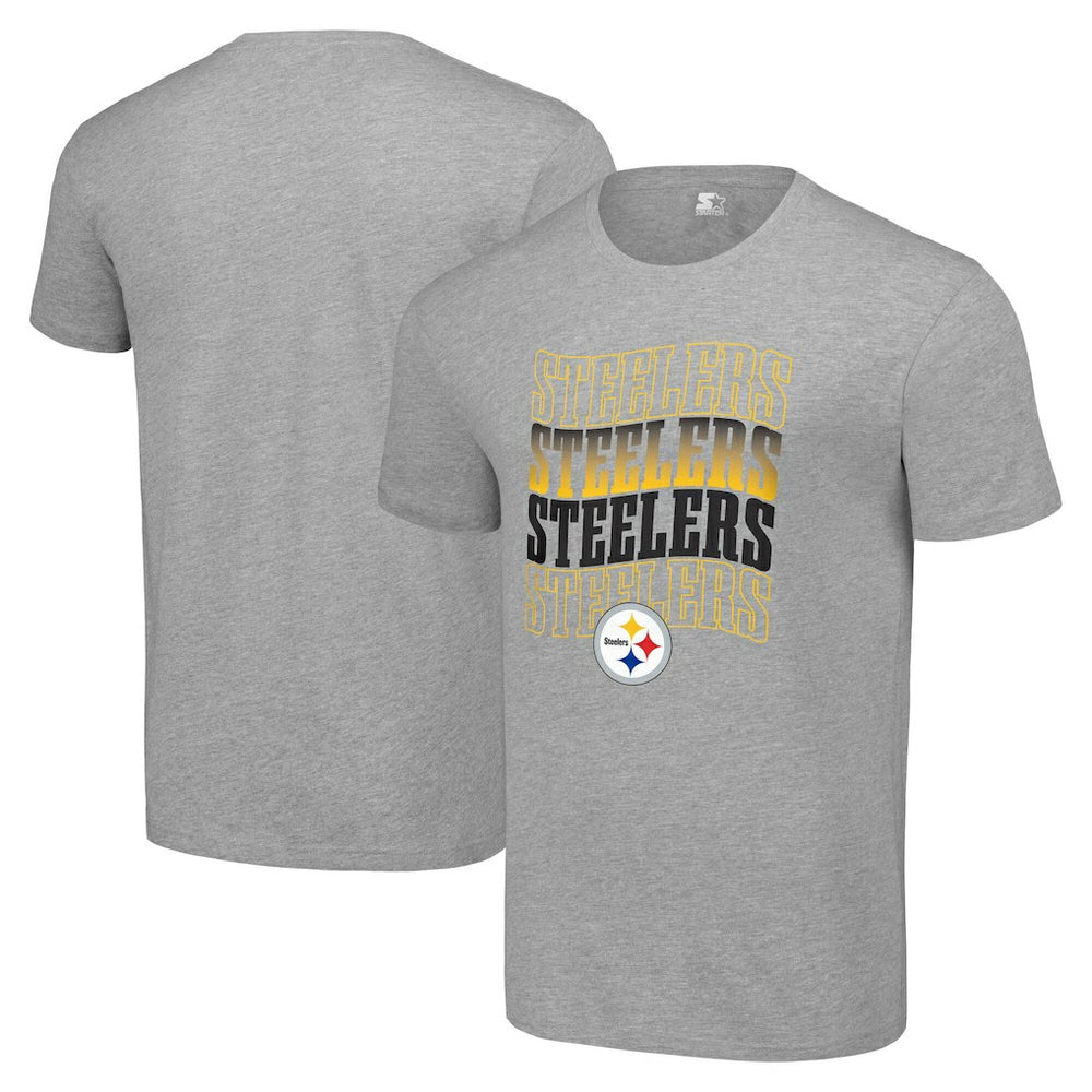Pittsburgh Steelers Starter Four Team Name Logo T-Shirt - Heather Gray T-shirts