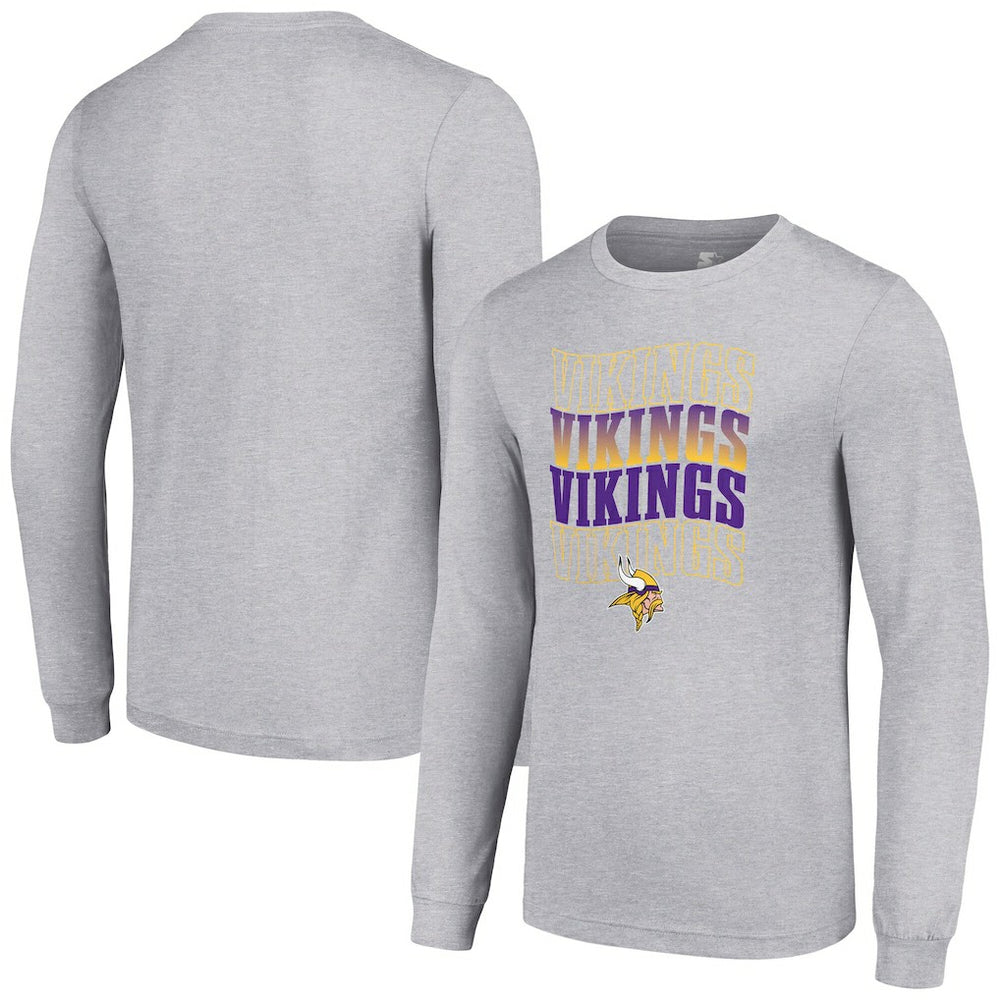 Minnesota Vikings Starter Team Name Graphic Long Sleeve T-Shirt - Heather Gray T-shirts