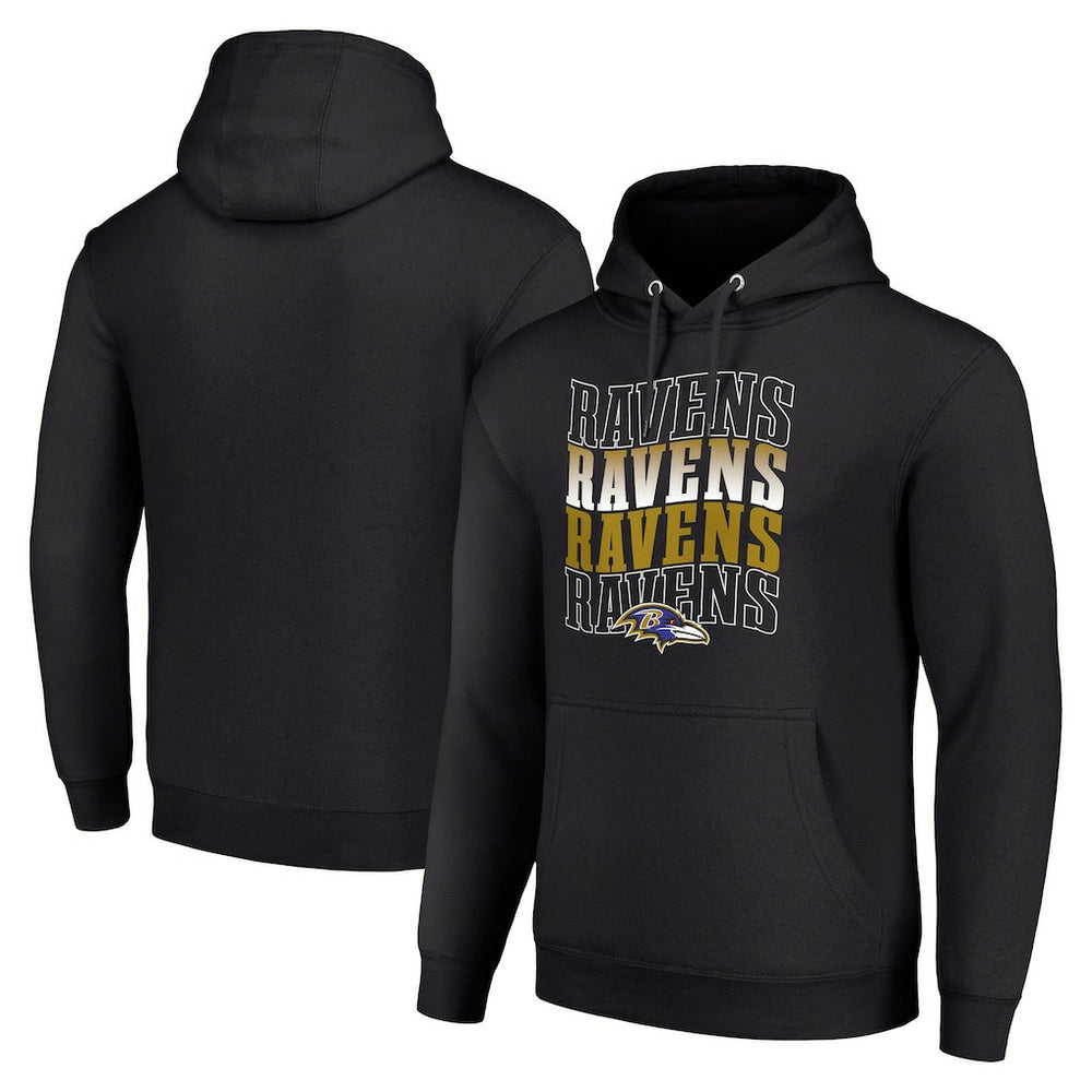 Baltimore Ravens Starter Four Team Name Logo Fleece Pullover Hoodie - Black Hoodies