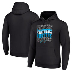 Carolina Panthers Starter Four Team Name Logo Fleece Pullover Hoodie - Black Hoodies