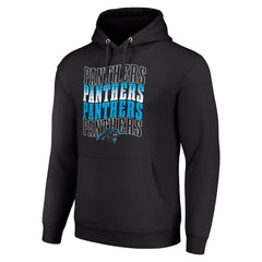 Carolina Panthers Starter Four Team Name Logo Fleece Pullover Hoodie - Black Hoodies