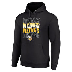 Minnesota Vikings Starter Four Team Name Logo Fleece Pullover Hoodie - Black Hoodies