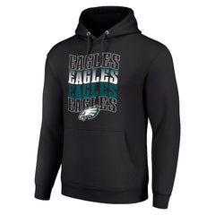 Philadelphia Eagles Starter Four Team Name Logo Fleece Pullover Hoodie - Black Hoodies