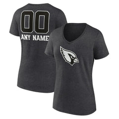 Arizona Cardinals Women's Personalized Name & Number Monochrome V-Neck Long Sleeve T-Shirt - Charcoal T-shirts