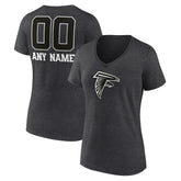 Atlanta Falcons Women's Personalized Name & Number Monochrome V-Neck Long Sleeve T-Shirt - Charcoal T-shirts