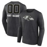 Baltimore Ravens Personalized Name & Number Monochrome Long Sleeve T-Shirt - Charcoal T-shirts