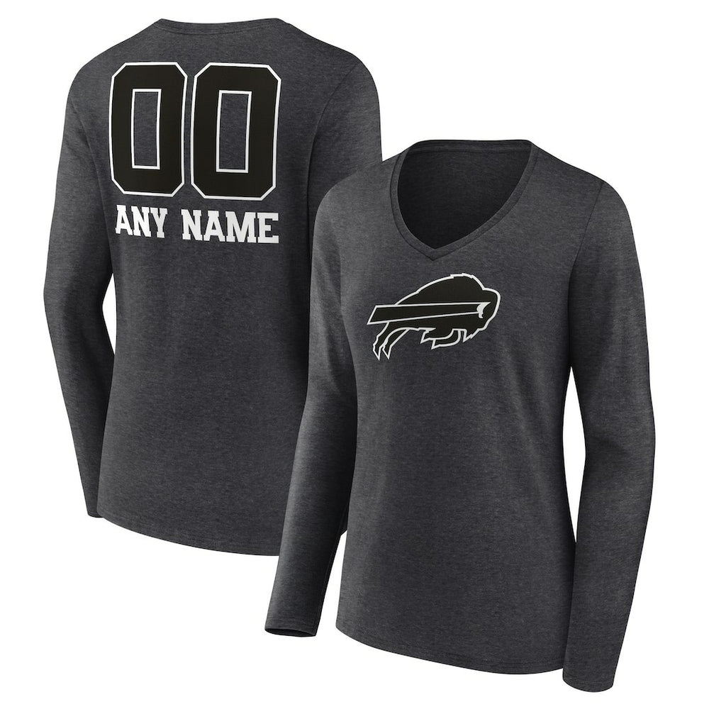 Buffalo Bills Women's Personalized Name & Number Monochrome V-neck T-Shirt - Charcoal T-shirts
