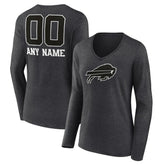 Buffalo Bills Women's Personalized Name & Number Monochrome V-neck T-Shirt - Charcoal T-shirts