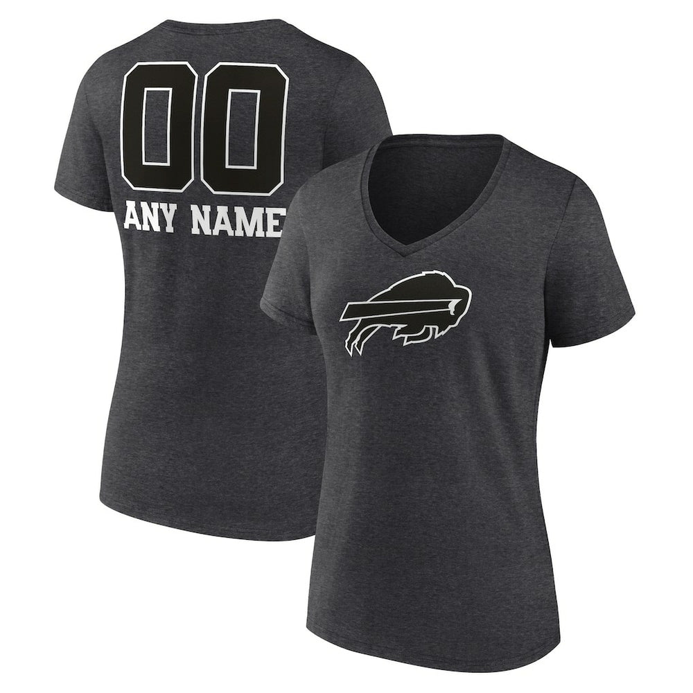 Buffalo Bills Women's Personalized Name & Number Monochrome V-Neck Long Sleeve T-Shirt - Charcoal T-shirts