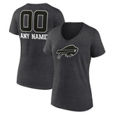 Buffalo Bills Women's Personalized Name & Number Monochrome V-Neck Long Sleeve T-Shirt - Charcoal T-shirts
