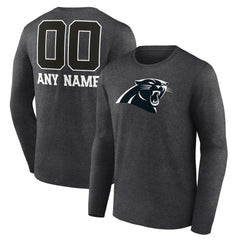 Carolina Panthers Personalized Name & Number Monochrome Long Sleeve T-Shirt - Charcoal T-shirts