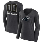 Carolina Panthers Women's Personalized Name & Number Monochrome V-neck T-Shirt - Charcoal T-shirts