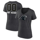 Carolina Panthers Women's Personalized Name & Number Monochrome V-Neck Long Sleeve T-Shirt - Charcoal T-shirts