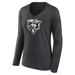 Chicago Bears Women's Personalized Name & Number Monochrome V-neck T-Shirt - Charcoal T-shirts