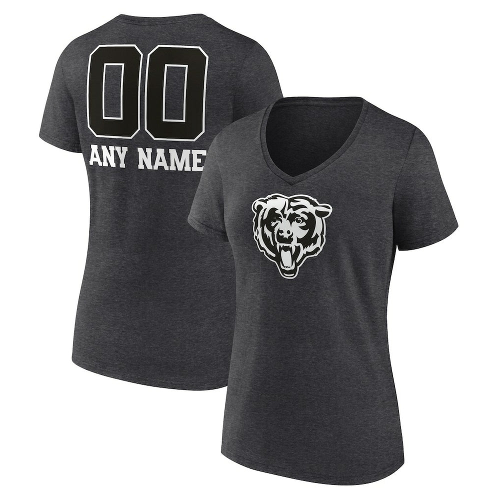 Chicago Bears Women's Personalized Name & Number Monochrome V-Neck Long Sleeve T-Shirt - Charcoal T-shirts